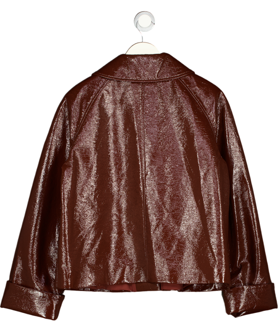 SEZANE Brown Robbin Faux Patent Leather Jacket  Chocolate Fr38 UK 10