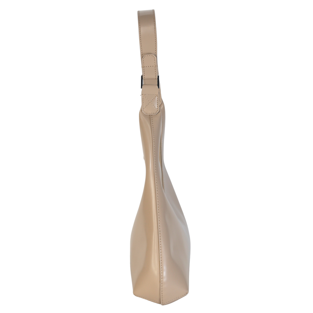 BY FAR Beige Amber Semi Patent Leather Shoulder Bag