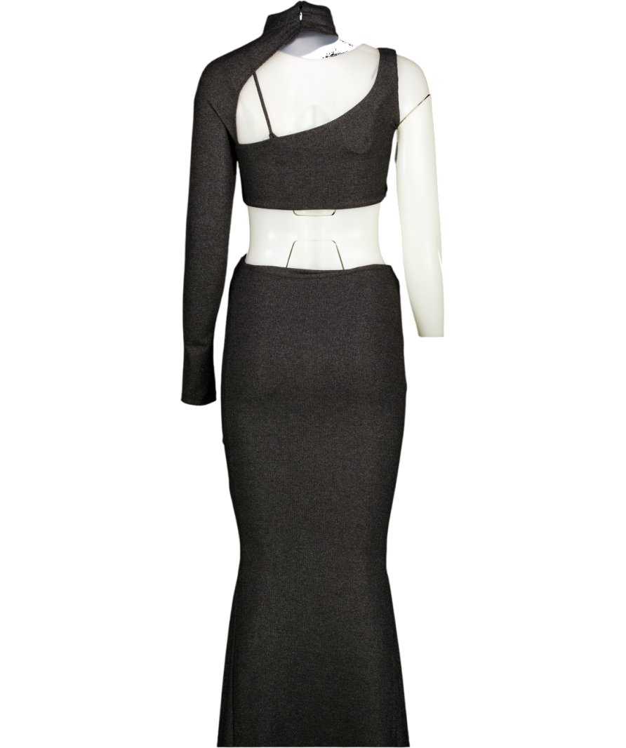 NEOMETRIE Black & Silver Long Sleeve Cut Out Maxi Dress UK 6