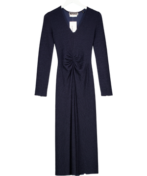 Rotate Birger Christensen Navy Blue Textured Sierra Midi Dress UK 8