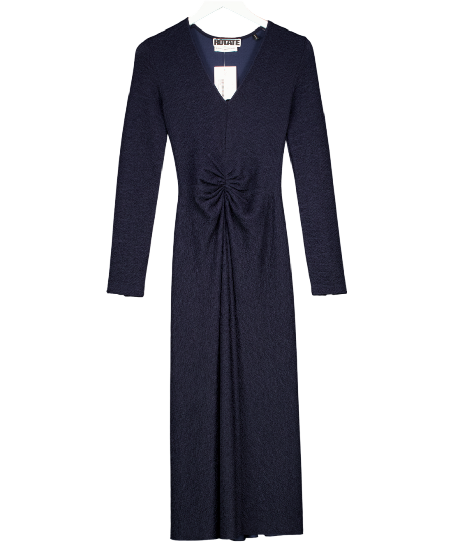 Rotate Birger Christensen Navy Blue Textured Sierra Midi Dress UK 8