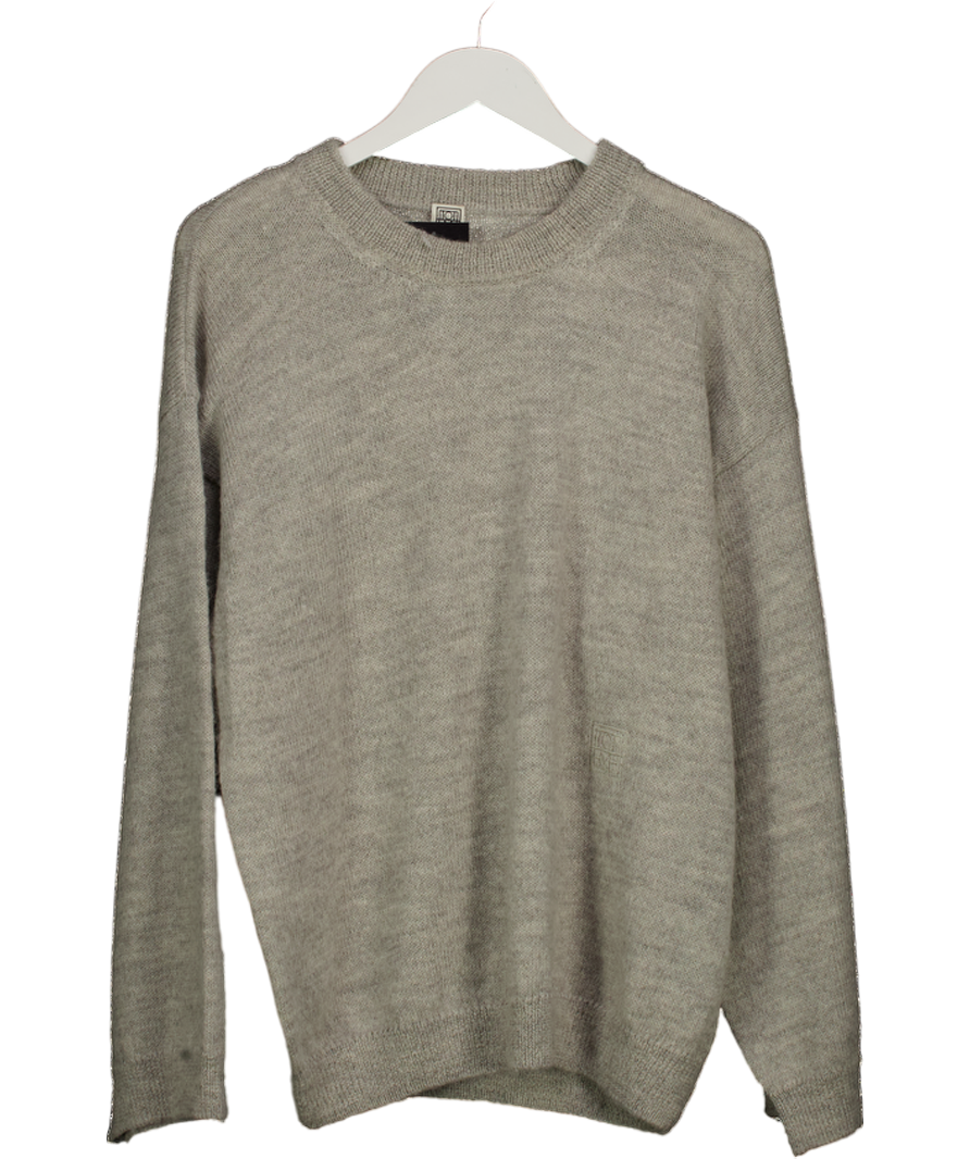 Totême Grey Alpaca Blend Crew Neck Oversize Embroidered Logo Jumper UK S