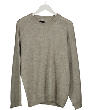 Totême Grey Alpaca Blend Crew Neck Oversize Embroidered Logo Jumper UK S