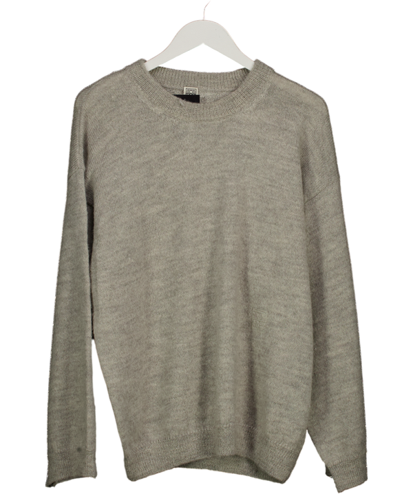 Totême Grey Alpaca Blend Crew Neck Oversize Embroidered Logo Jumper UK S