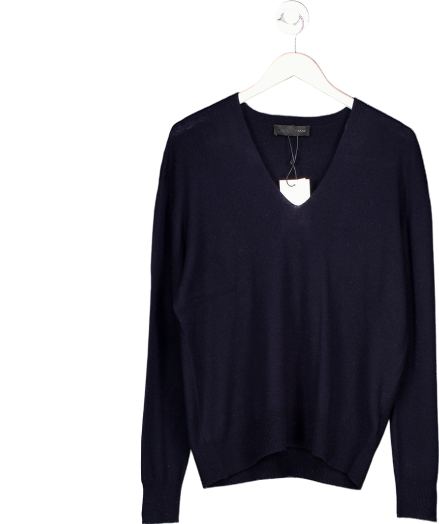 ZARA Blue Soft Knit V-neck Jumper UK M