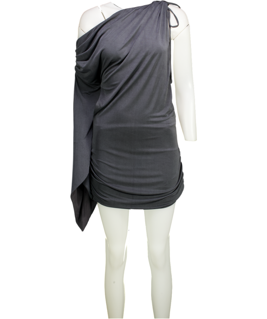 I.AM.GIA Grey Jolie Drape Off Shoulder Fluted Sleeve Open Back Mini Dress UK M