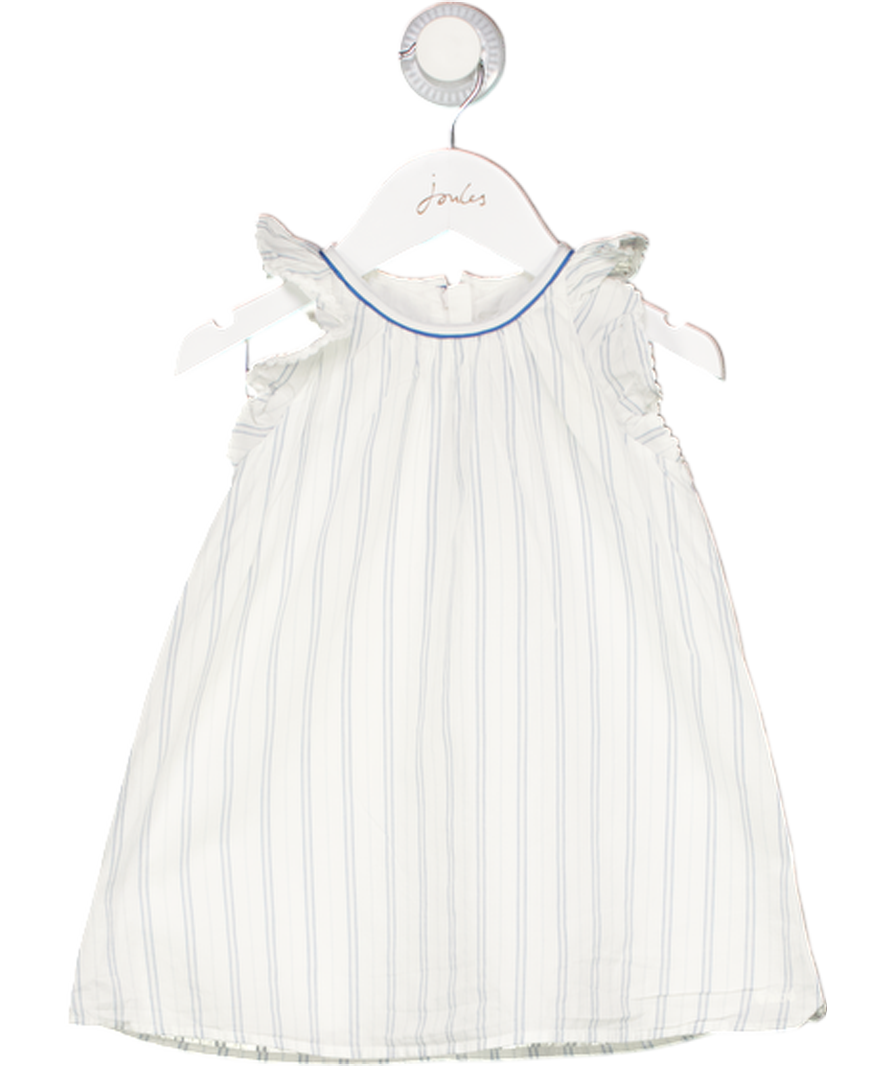 CHLOE White Blue Pinstripe Ruffle Cap Sleeve Dress 12-18 Months