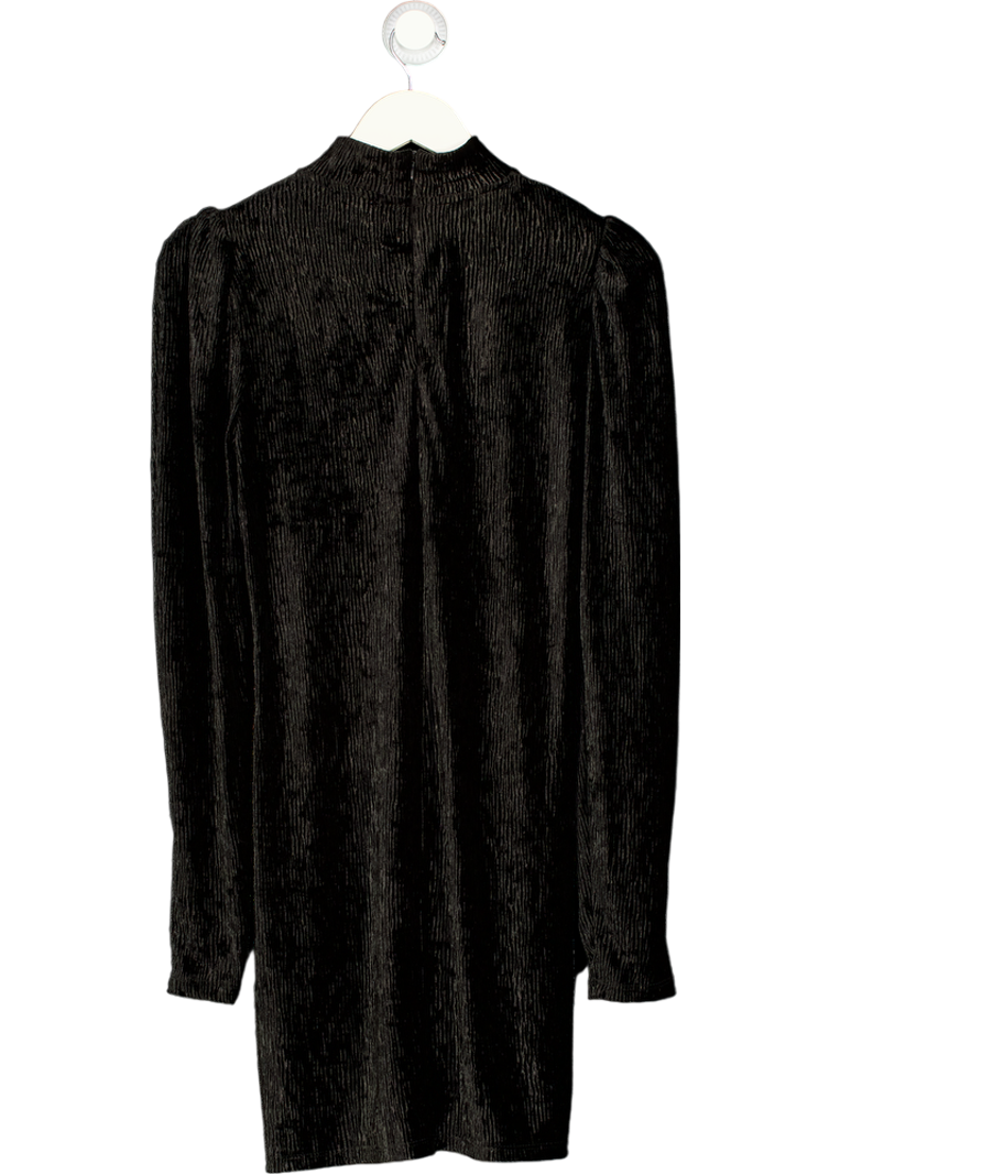 H&M Black Velvet Rib Puff Sleeve Mini Dress UK L
