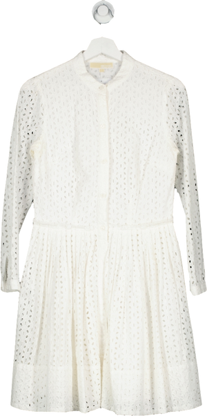 MICHAEL KORS White Geo Eyelet Cotton Shirt Dress UK S