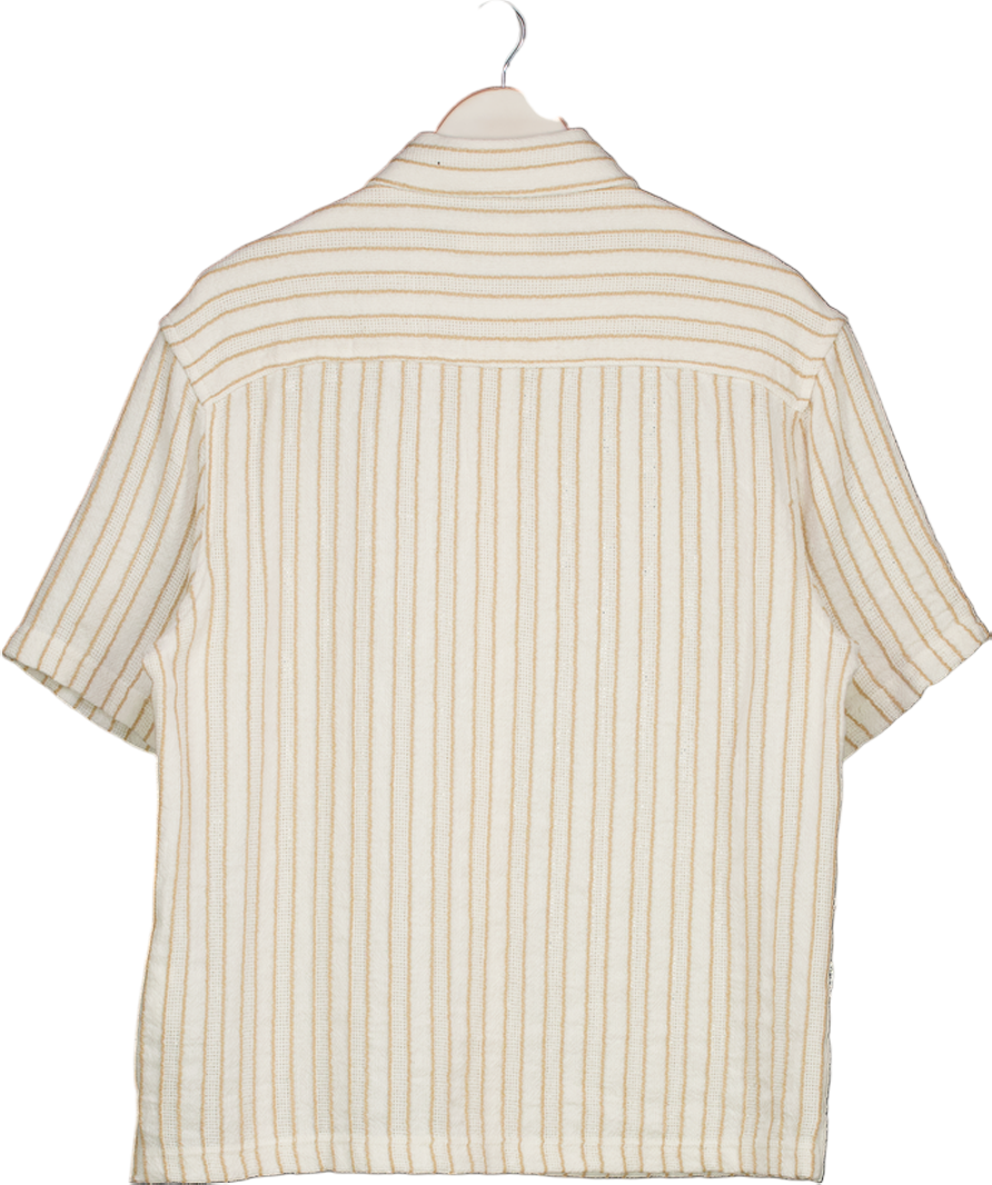ZARA Cream Cotton Blend Pinstripe Short Sleeve Shirt UK M