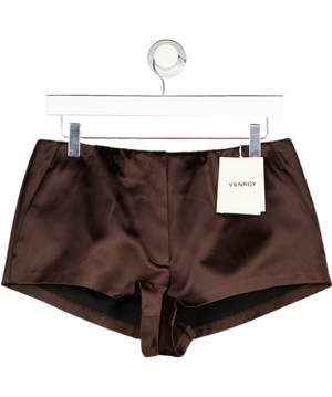VENROY Dark Chocolate Brown Silk Cotton Mini Short UK S