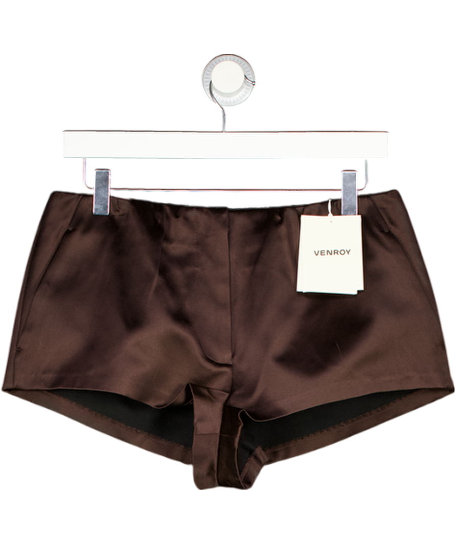 VENROY Dark Chocolate Brown Silk Cotton Mini Short UK S
