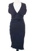 ME + EM Navy Blue Double Layer Viscose Jersey Fitted Midi Dress UK L