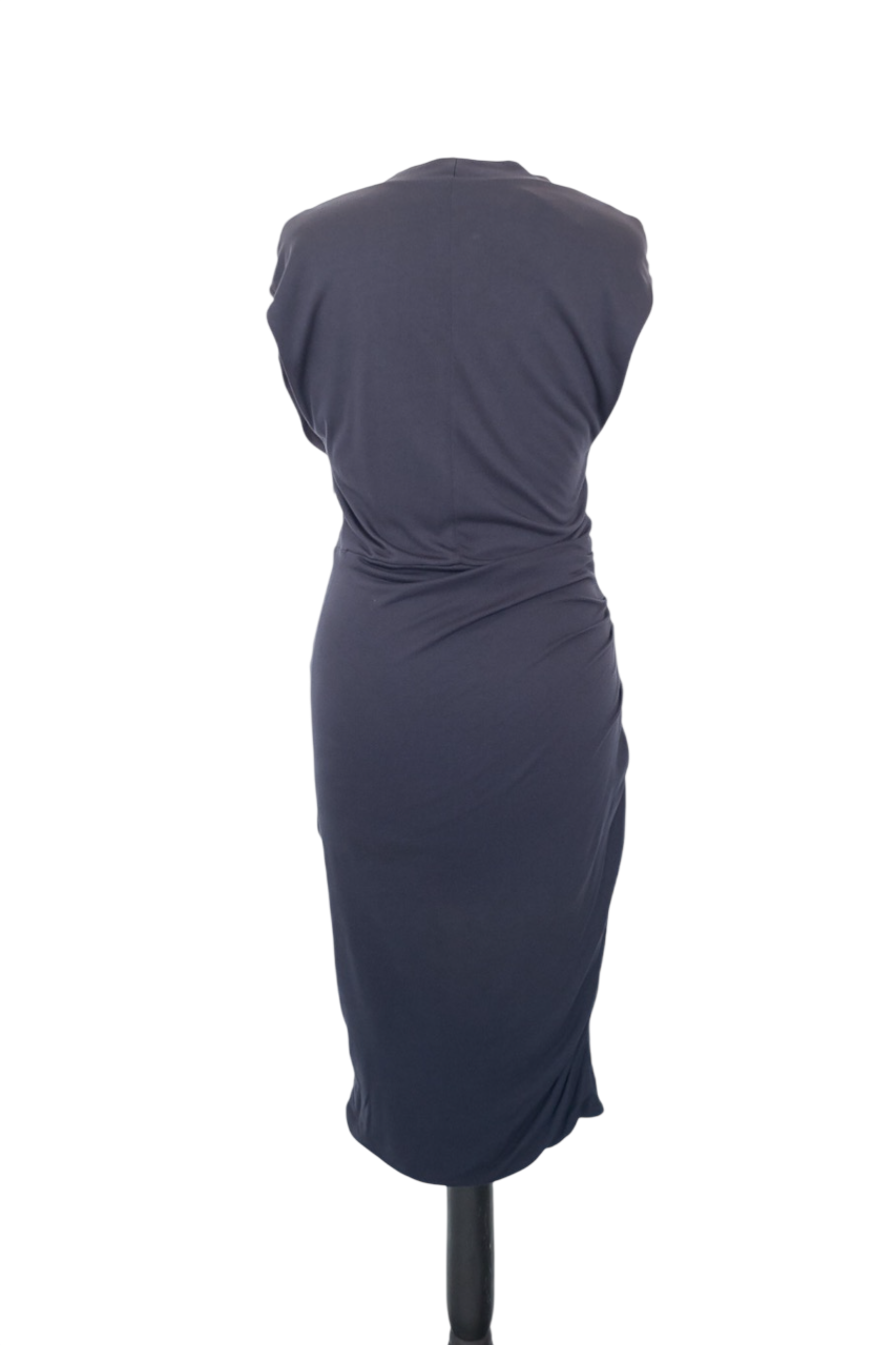 ME + EM Navy Blue Double Layer Viscose Jersey Fitted Midi Dress UK L