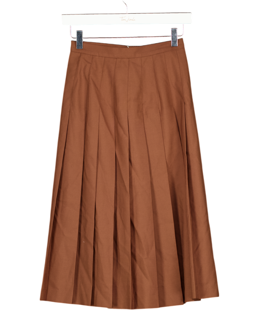 Sunspel Brown I830 All Round Pleated Knee Length Skirt UK XXXS