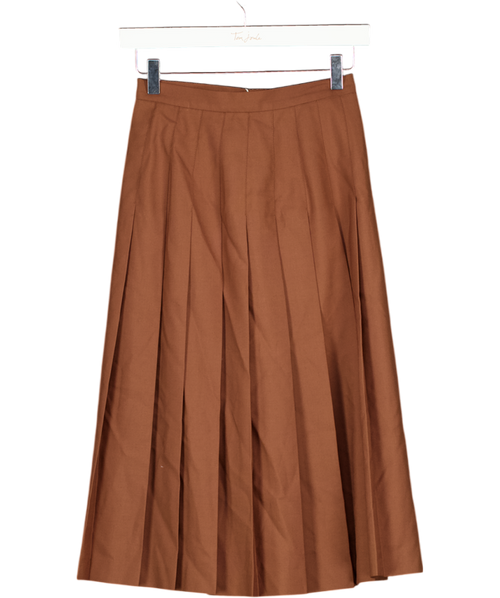Sunspel Brown I830 All Round Pleated Knee Length Skirt UK XXXS