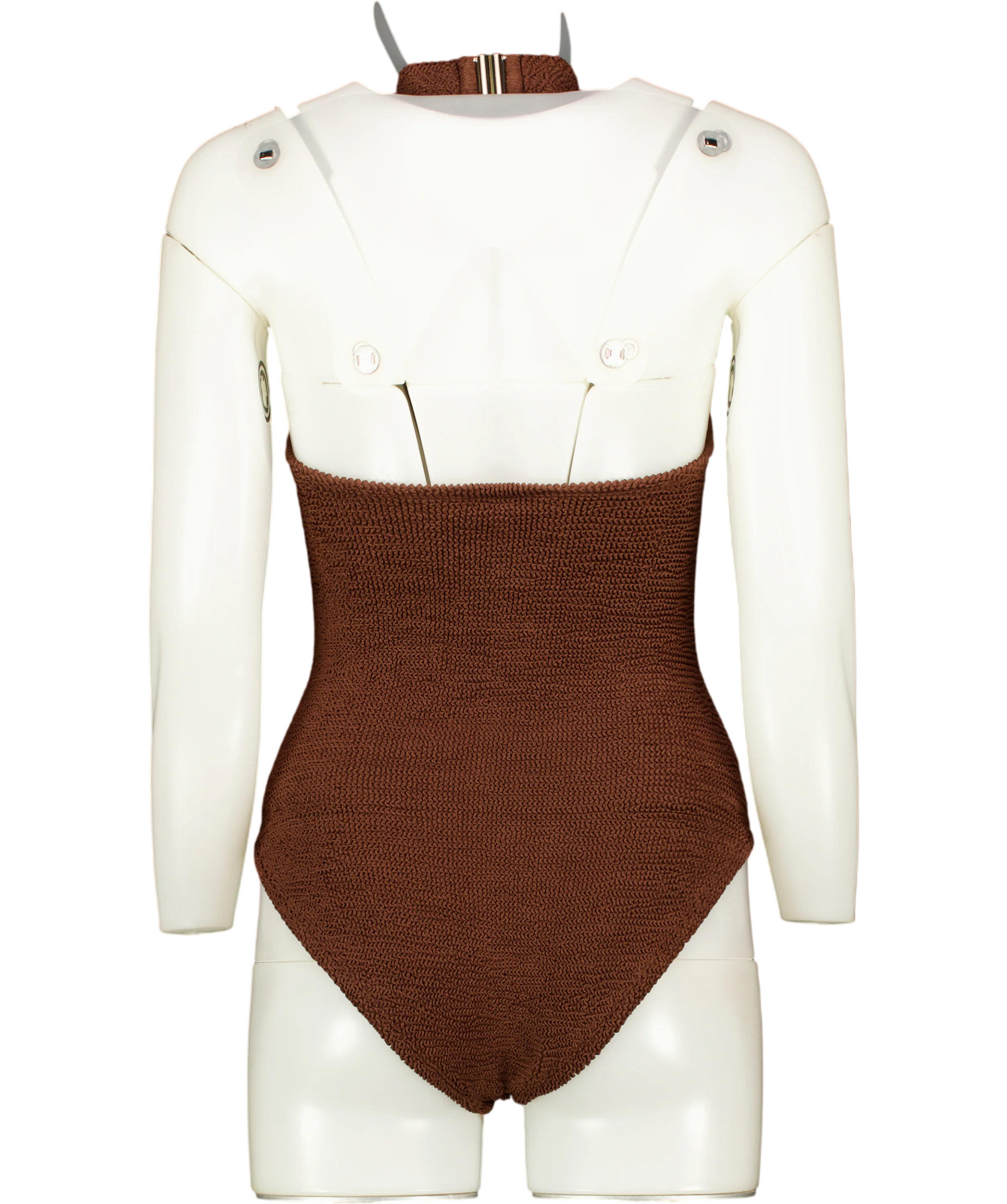 HUNZA G Chocolate Brown Polly Halterneck Seersucker Swimsuit One Size