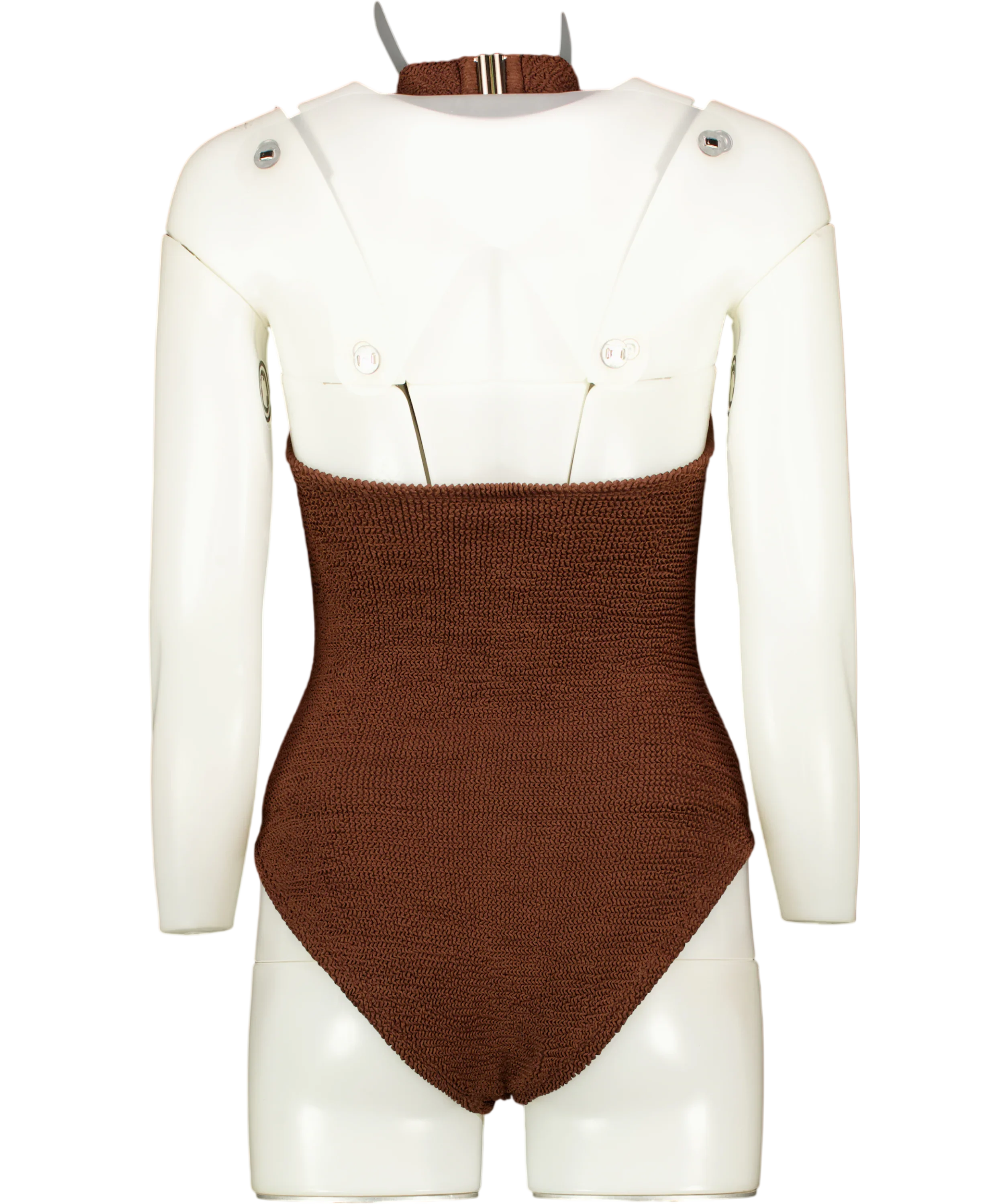 HUNZA G Chocolate Brown Polly Halterneck Seersucker Swimsuit One Size