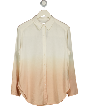 DONNA KARAN Weekend Cream Linen-blend Dip-dyed Striped Shirt UK S