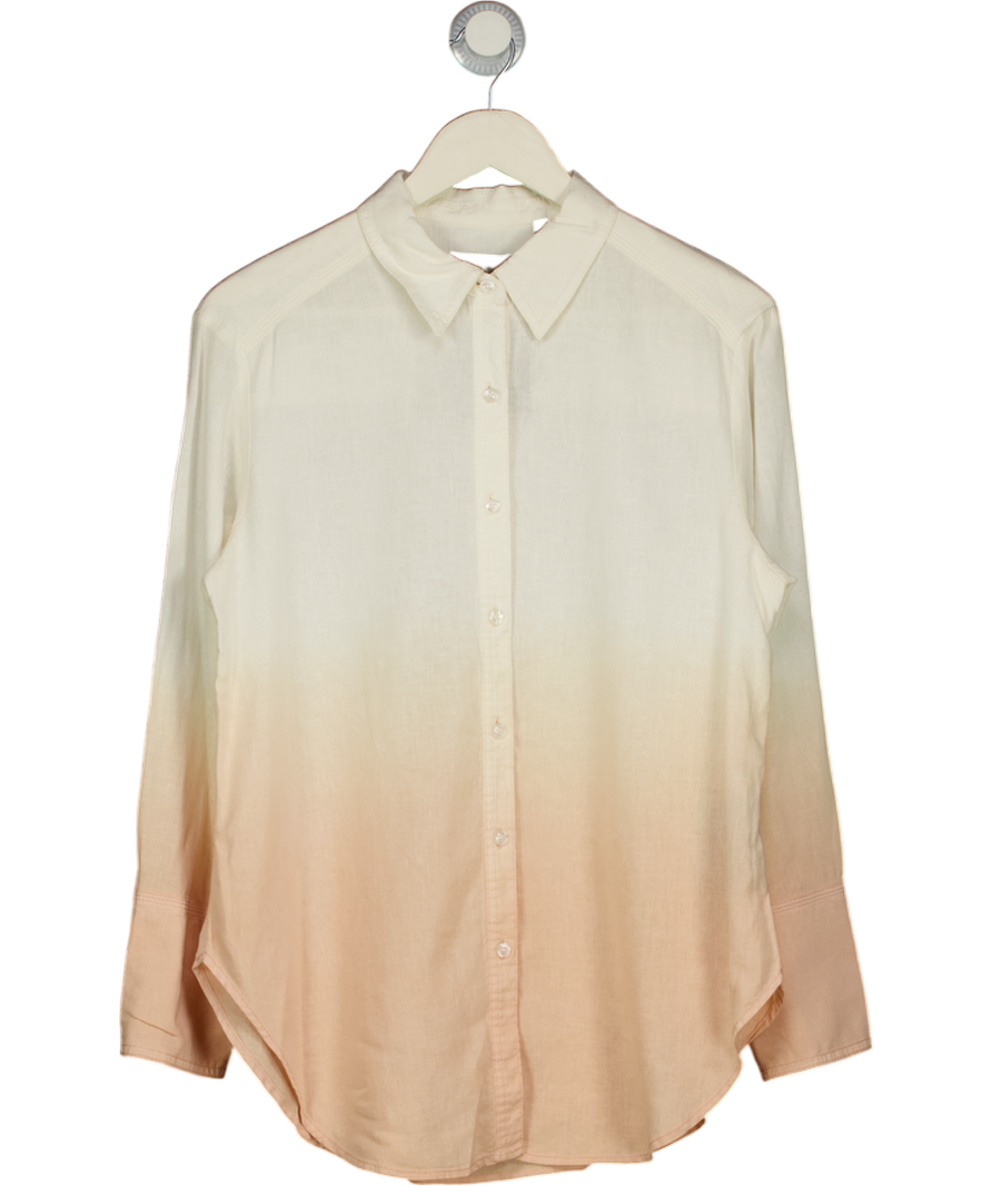 DONNA KARAN Weekend Cream Linen-blend Dip-dyed Striped Shirt UK S