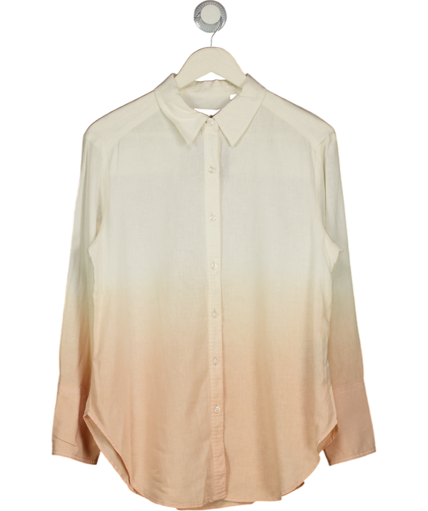 DONNA KARAN Weekend Cream Linen-blend Dip-dyed Striped Shirt UK S