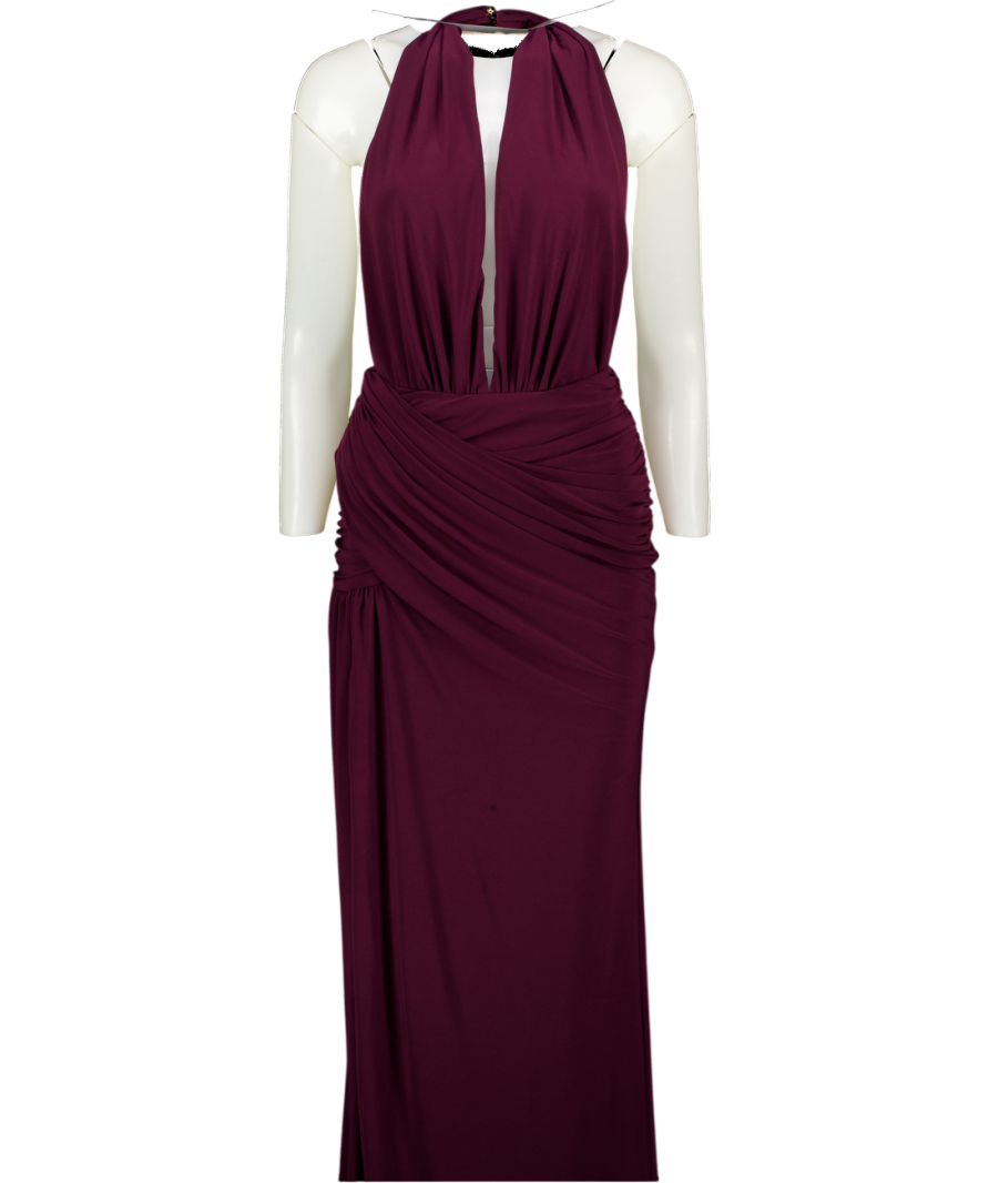 Club L Purple Plum Ppurple Halterneck Drape Detail Maxi Dress UK 6