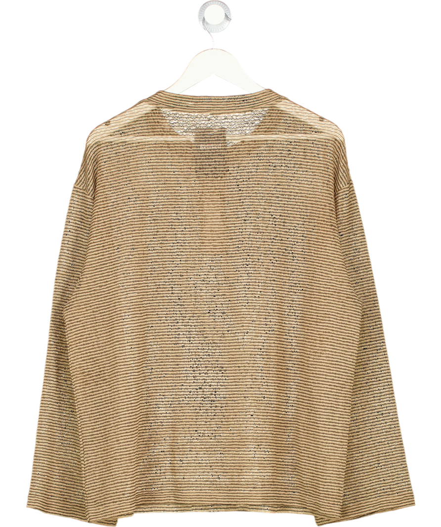 THE FRANKIE SHOP Brown Ribbed Sheer Henley Top UK L