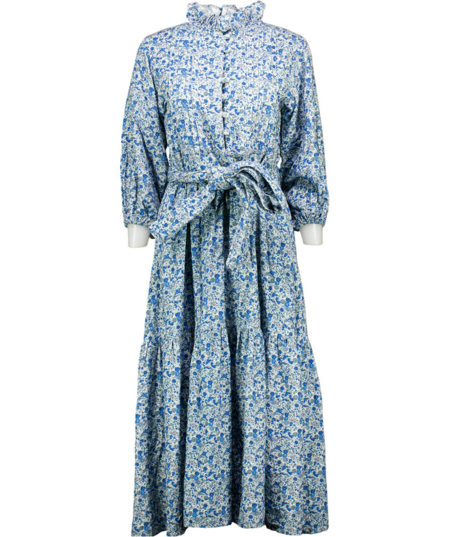 SERAPHINA LONDON Blue Floral High Neck Cord Maxi Dress UK S