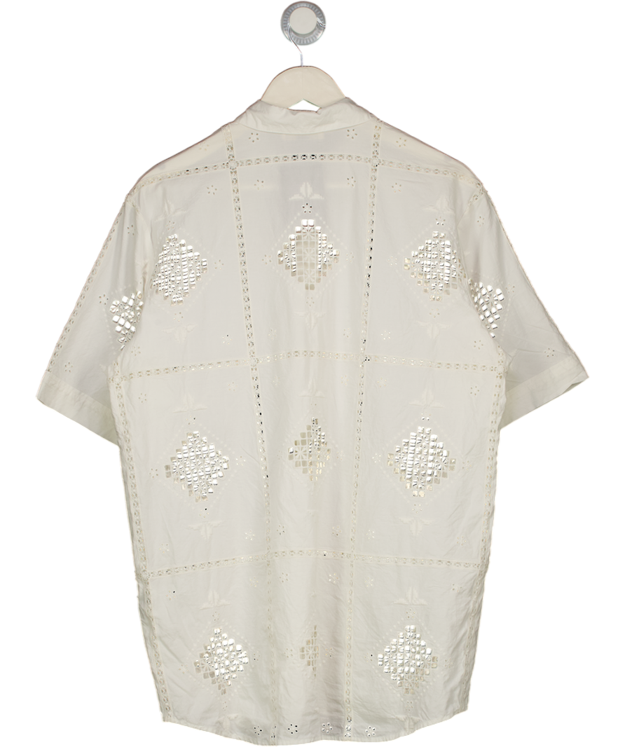 SESSUN Ivory White Lace Short Sleeve Shirt UK S