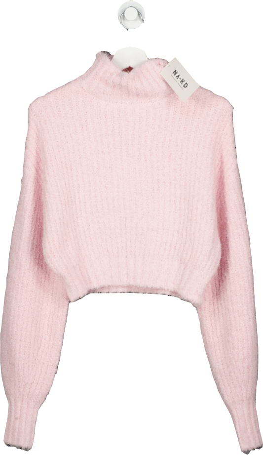 NA-KD Pink Fluffy Knitted Turtleneck Sweater UK XXS