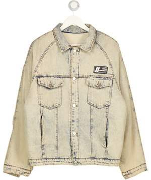 Aelfric Eden Blue Japan Inspired Printed Denim Jacket With Teddy Lining UK L