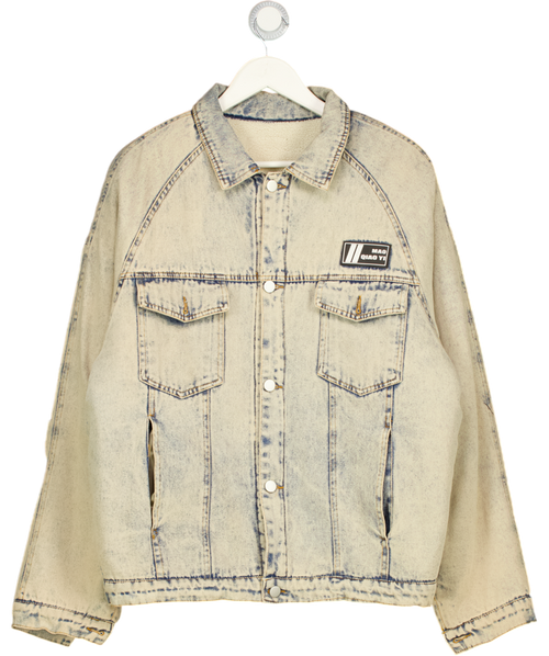 Aelfric Eden Blue Japan Inspired Printed Denim Jacket With Teddy Lining UK L