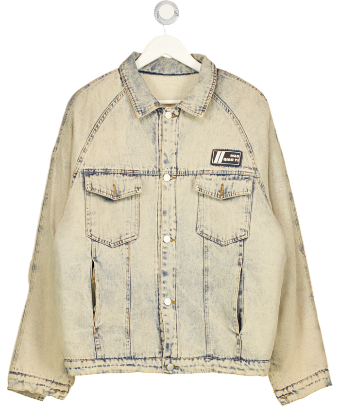 Aelfric Eden Blue Japan Inspired Printed Denim Jacket With Teddy Lining UK L