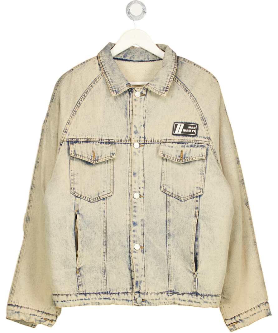 Aelfric Eden Blue Japan Inspired Printed Denim Jacket With Teddy Lining UK L