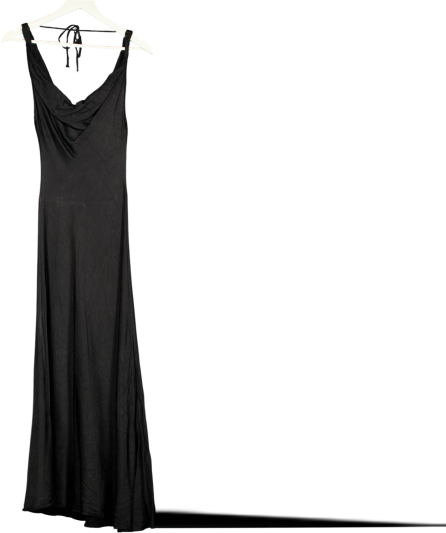 ZARA Black Viscose Satin Cowl Neck Maxi Slip Dress UK M