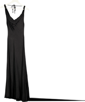 ZARA Black Viscose Satin Cowl Neck Maxi Slip Dress UK M