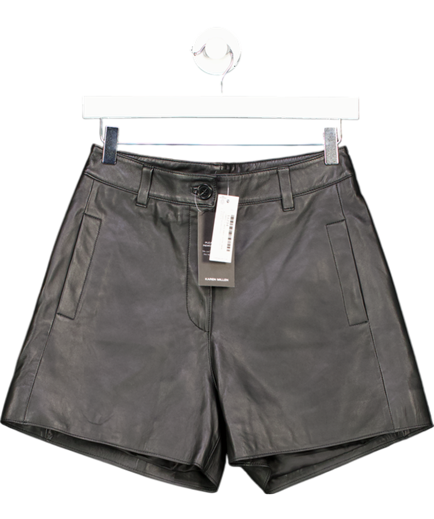 Karen Millen Black Real Leather Highwaisted Tailored Shorts UK 6