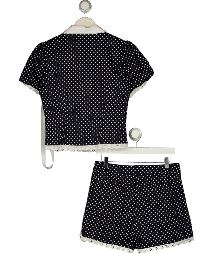 ASANDRA STUDIOS 2-piece Navy Blue / White Polka Dot Robyn Lace Trimmed Top And Shorts Sety UK 10
