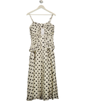 REISS White / Black Rue Viscose Linen Polka Dot Ruched Maxi Dress UK 12