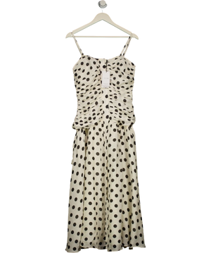 REISS White / Black Rue Viscose Linen Polka Dot Ruched Maxi Dress UK 12