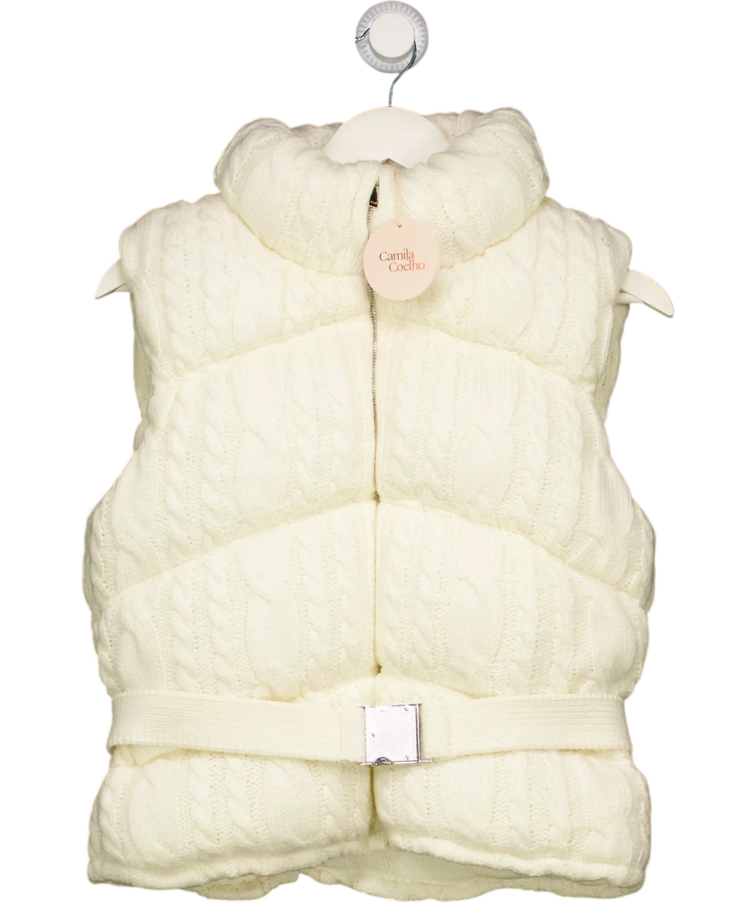 CAMILA COELHO Cream Eissa Cable Knit Puffer Vest UK M