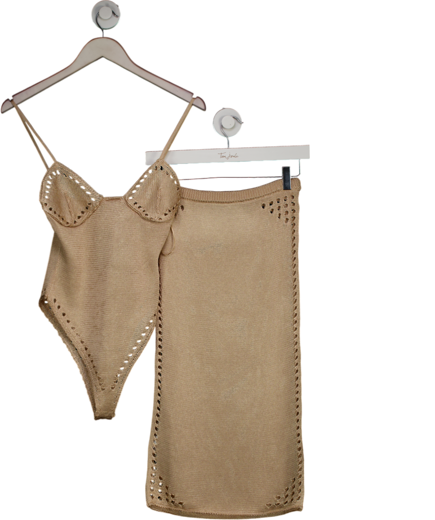 MANGO 2-PIECE Lurex Body-suit & Pencil Skirt Openwork Details UK XS