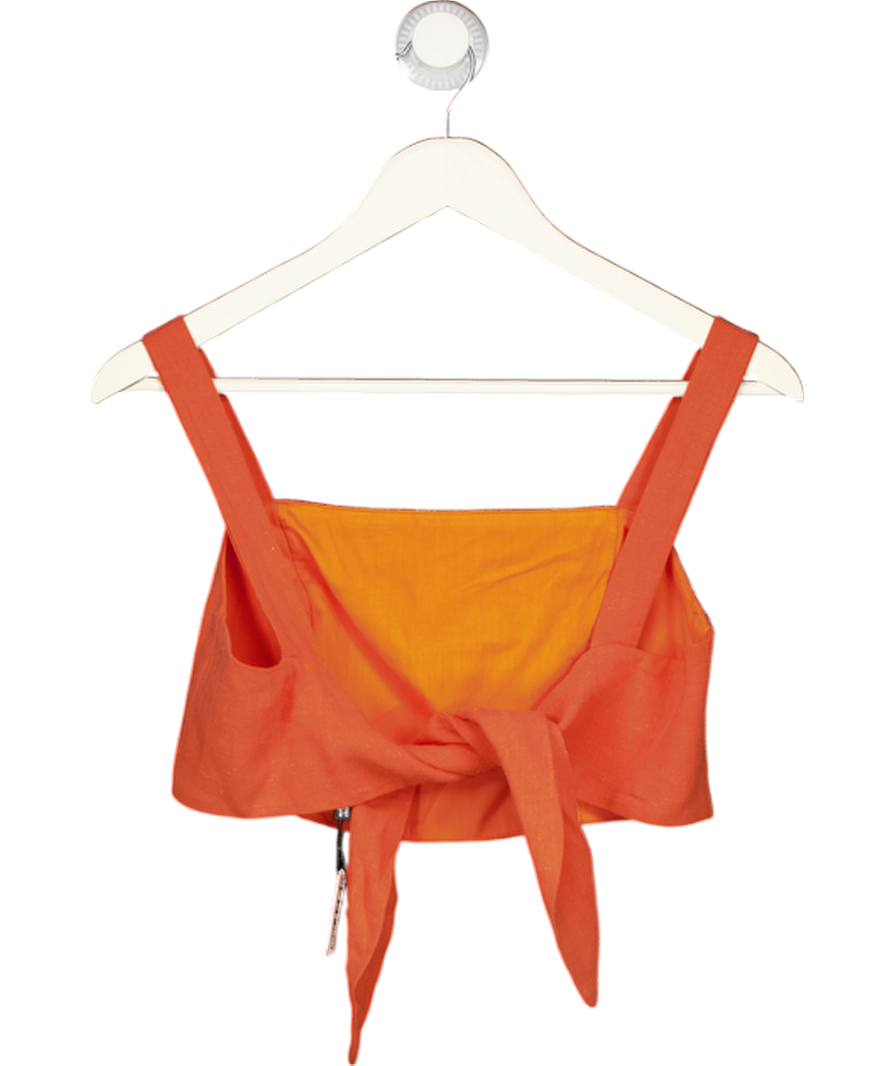 NOBODY'S CHILD Orange Linen Blend Tie Back Crop Top UK 8