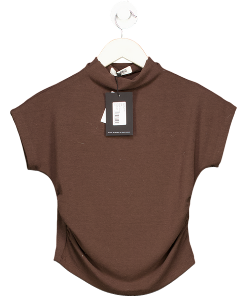 4th & Reckless Elouisa Chocolate Brown Jersey High Neck Sleeveless Top UK 8