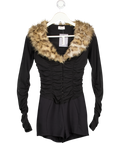 OH POLLY Black Faux Fur-trim Corset Playsuit UK S