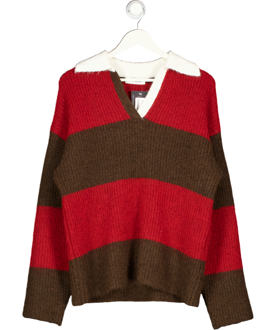 4th & Reckless Red Wool Blend Oversized Rugby Knit Jumper UK 6