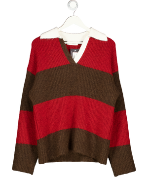 4th & Reckless Red Wool Blend Oversized Rugby Knit Jumper UK 6