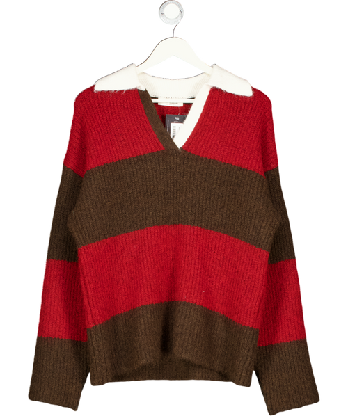 4th & Reckless Red Wool Blend Oversized Rugby Knit Jumper UK 6