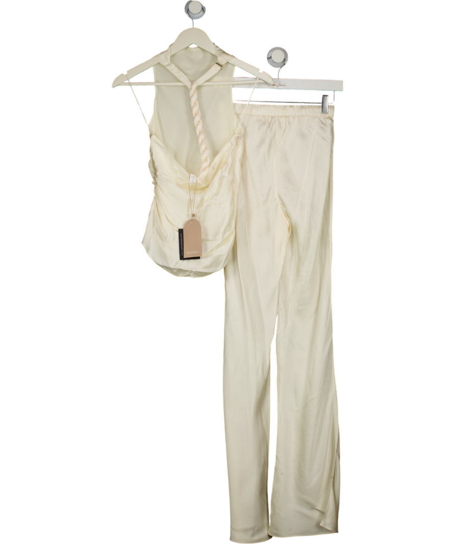MESHKI 2-piece Cream Satin Boianca Twist Back Top And Trousers Set UK XS