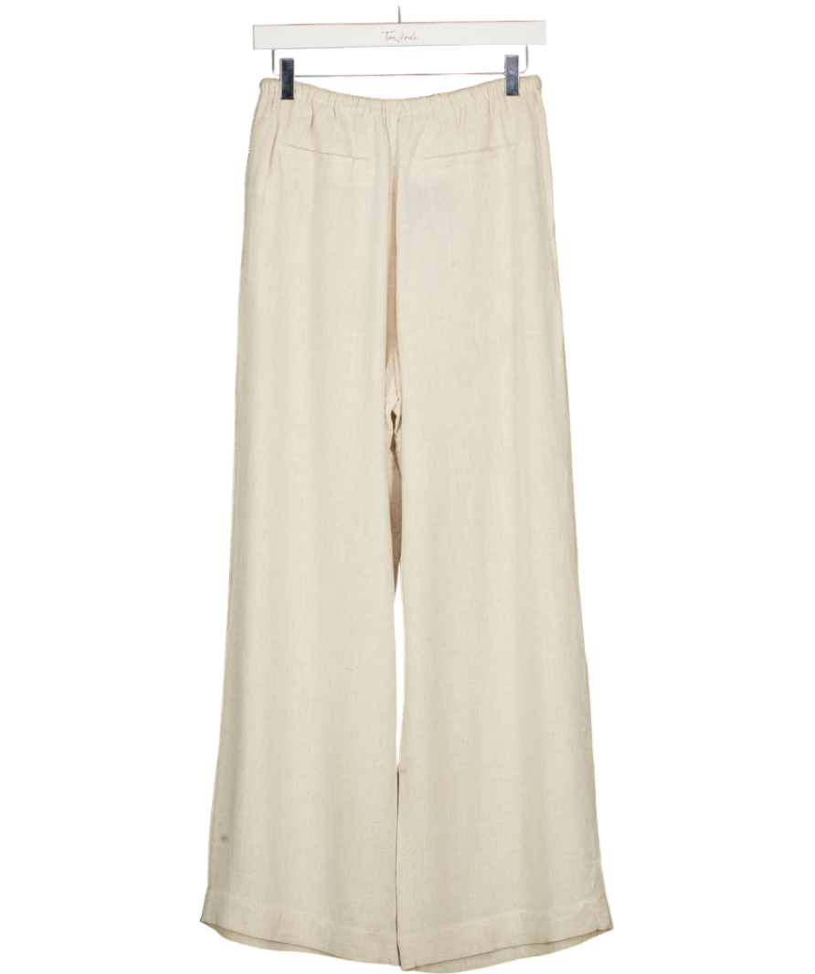 PRETTY LAVISH Beige Drawstring Linen Blend Trousers UK 8